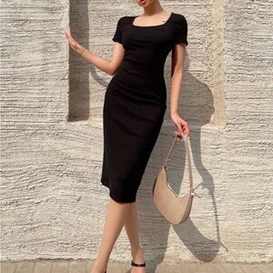 Square Neck Black Midi Dress Size Small